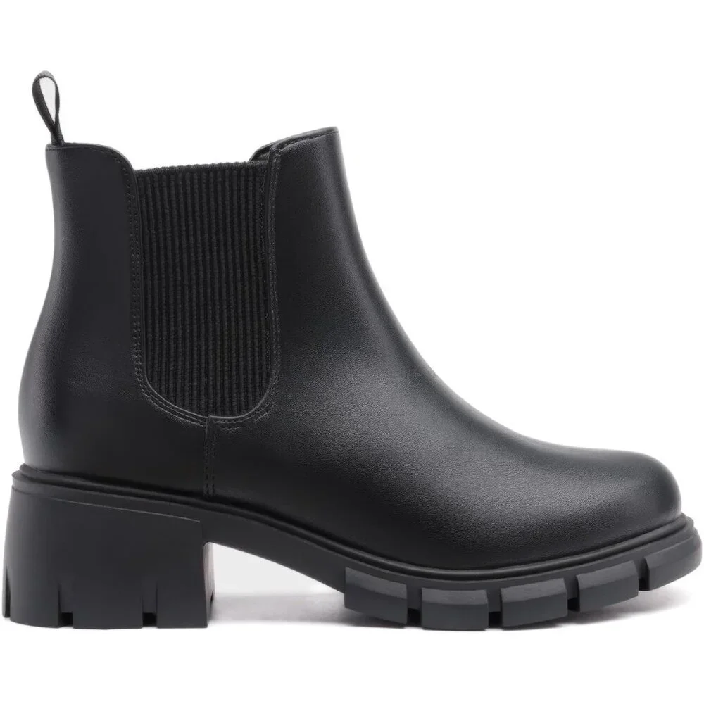 🆕Girls Black Polyurethane Cowgirl Ankle Comfortable Slip on Lug Sole Boot